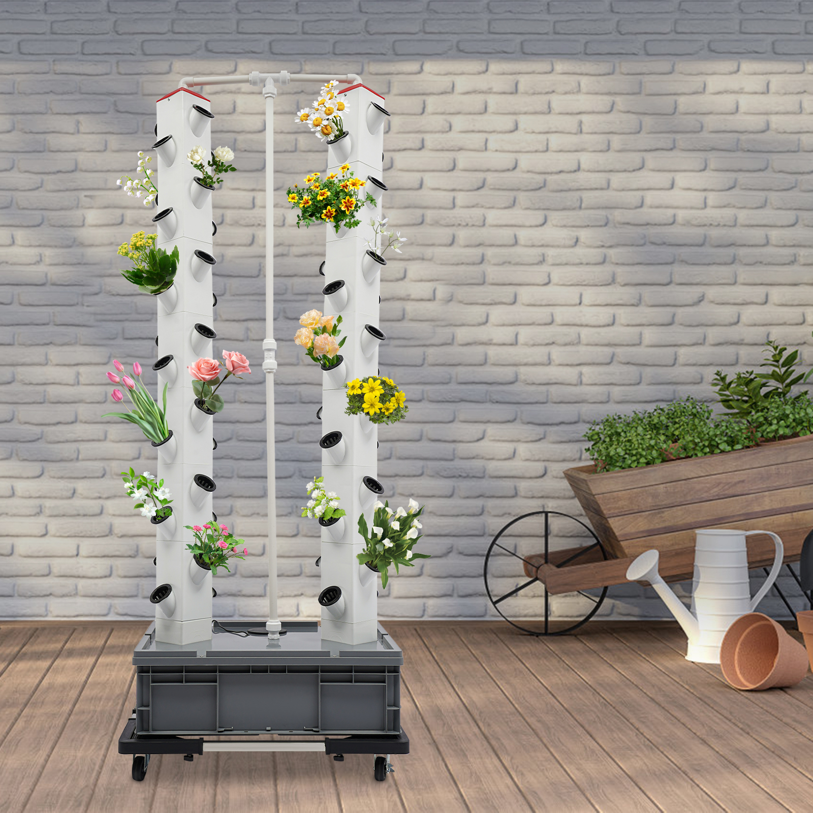 Growing Tower 56-Plant Hydroponic Outdoor Indoor Vertical Garden Smart Garden Kit Hydroponics Growing Tower Used On Balconies Gardens Grey Base Growing Tower 56-Plant Hydroponic Outdoor Indoor Vertical Garden Smart Garden Kit Hydroponics Growing Tower Used On Balconies Gardens Grey Base