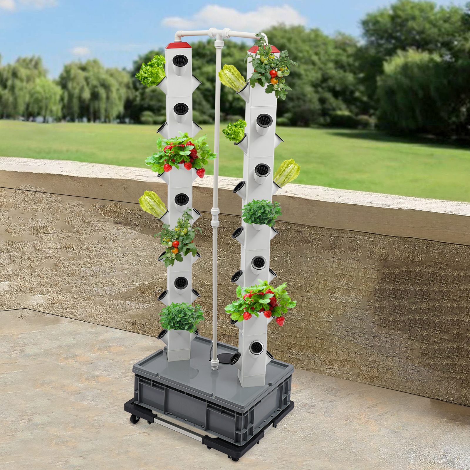 Growing Tower 56-Plant Hydroponic Outdoor Indoor Vertical Garden Smart Garden Kit Hydroponics Growing Tower Used On Balconies Gardens Grey Base Growing Tower 56-Plant Hydroponic Outdoor Indoor Vertical Garden Smart Garden Kit Hydroponics Growing Tower Used On Balconies Gardens Grey Base
