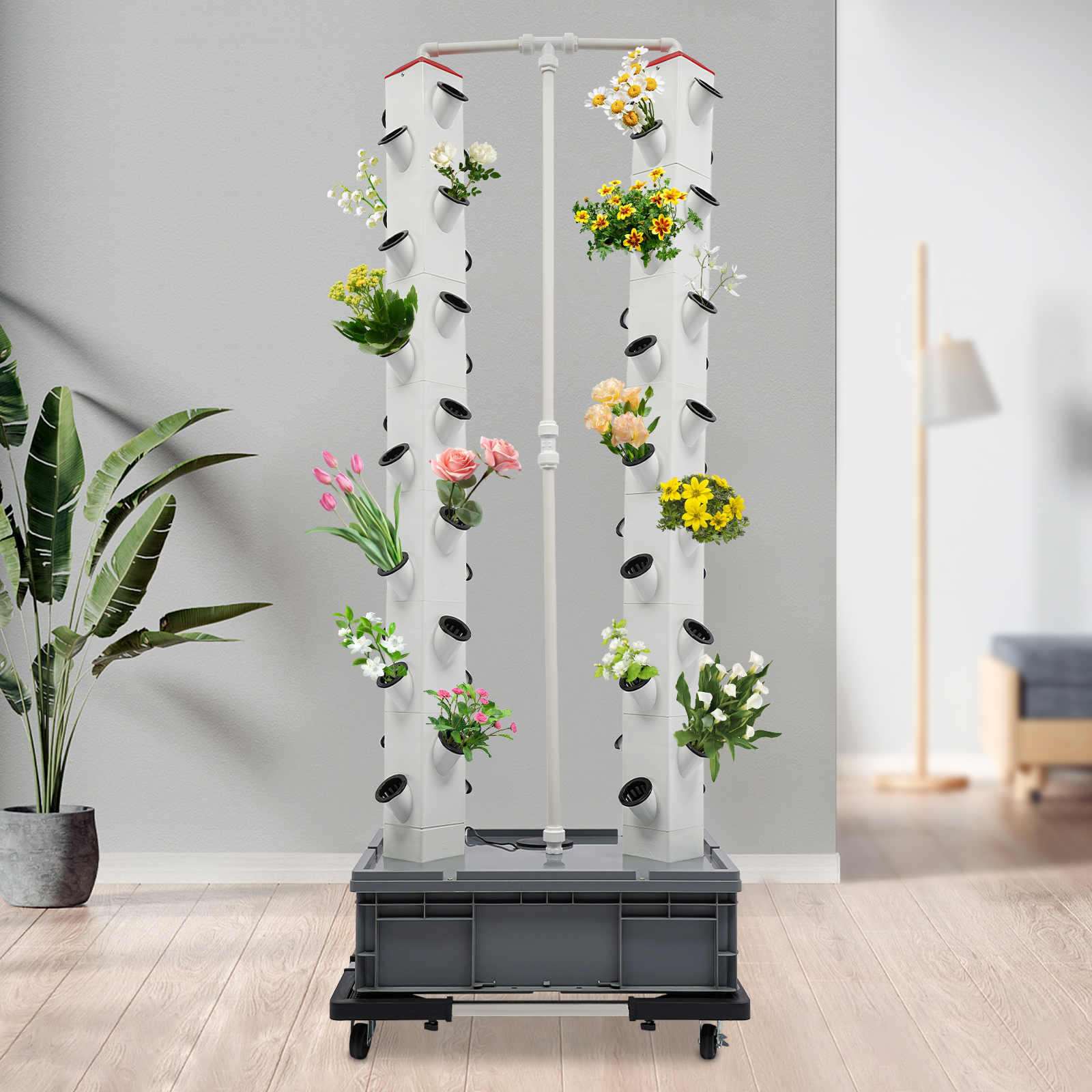 Growing Tower 56-Plant Hydroponic Outdoor Indoor Vertical Garden Smart Garden Kit Hydroponics Growing Tower Used On Balconies Gardens Grey Base Growing Tower 56-Plant Hydroponic Outdoor Indoor Vertical Garden Smart Garden Kit Hydroponics Growing Tower Used On Balconies Gardens Grey Base