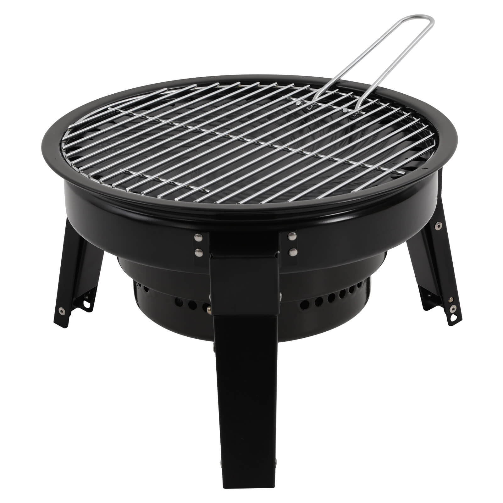 Foldable 3-Legged Portable Charcoal Grill with Grill Net & Pan - Portable Charcoal Grills, BBQ Grill Barrel, Portable Barbecue Grill