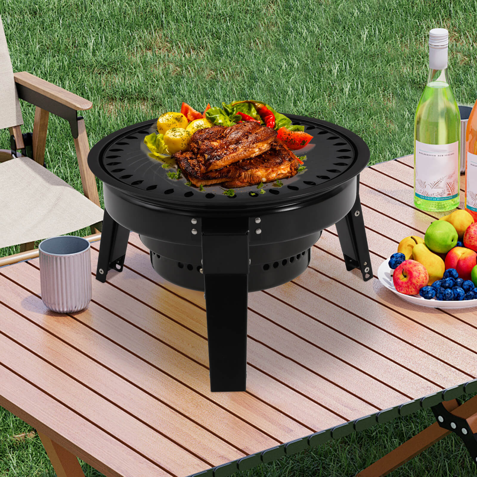 Foldable 3-Legged Portable Charcoal Grill with Grill Net & Pan - Portable Charcoal Grills, BBQ Grill Barrel, Portable Barbecue Grill Foldable 3-Legged Portable Charcoal Grill with Grill Net & Pan - Portable Charcoal Grills, BBQ Grill Barrel, Portable Barbecue Grill