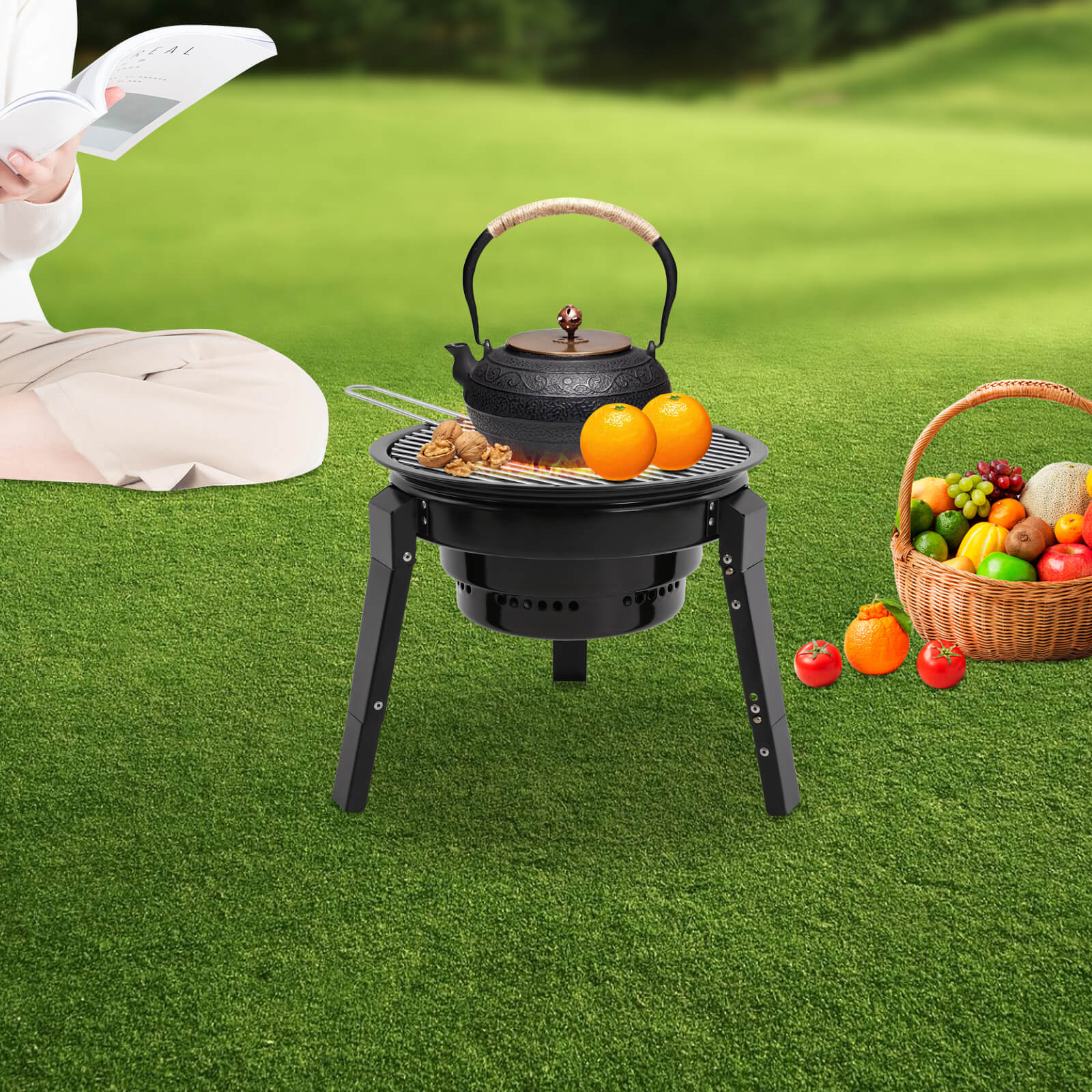 Foldable 3-Legged Portable Charcoal Grill with Grill Net & Pan - Portable Charcoal Grills, BBQ Grill Barrel, Portable Barbecue Grill Foldable 3-Legged Portable Charcoal Grill with Grill Net & Pan - Portable Charcoal Grills, BBQ Grill Barrel, Portable Barbecue Grill