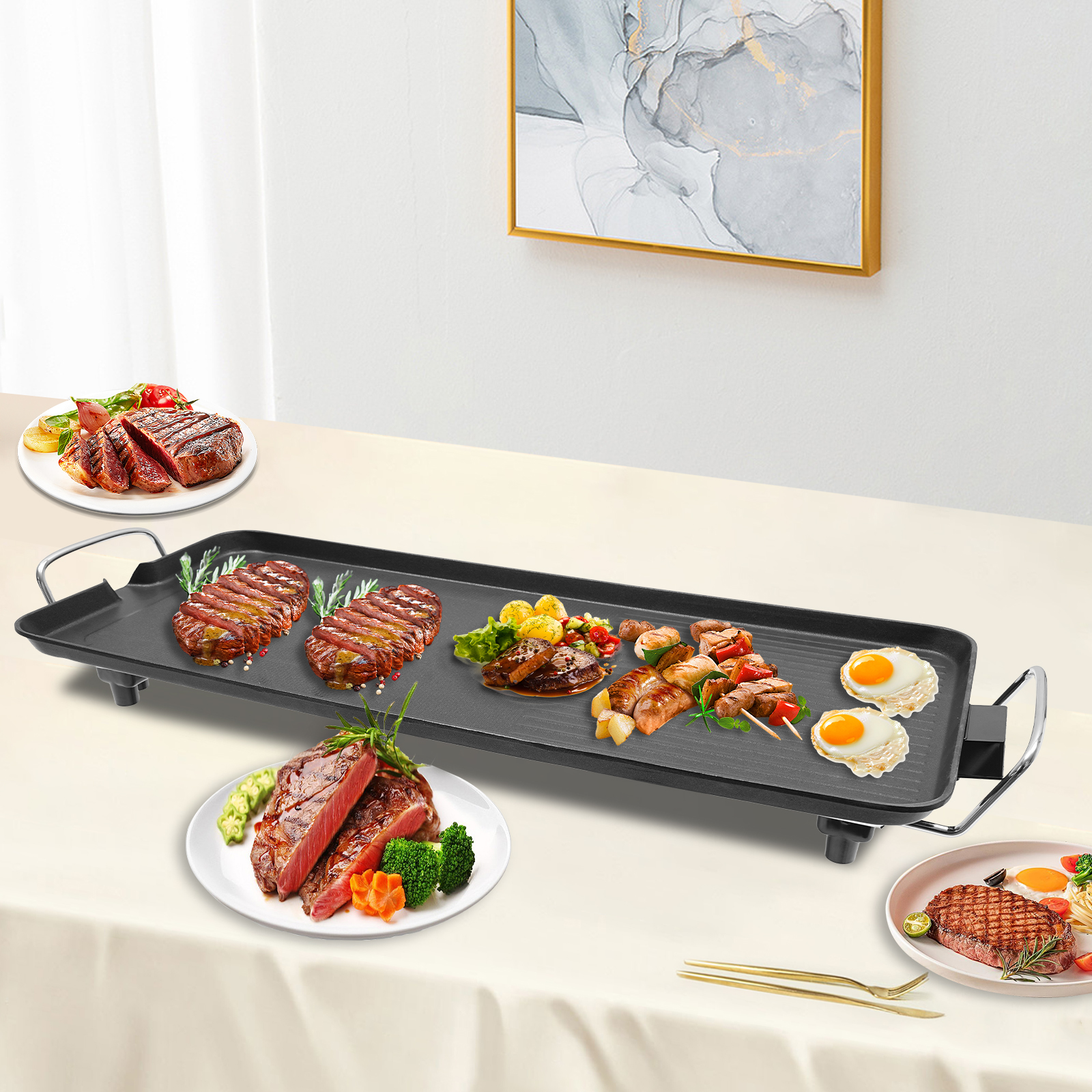 Outdoor Barbecue, Electric Grill, Outdoor Backyard Camping Barbecue, 1500W, 68*28*7cm, Black