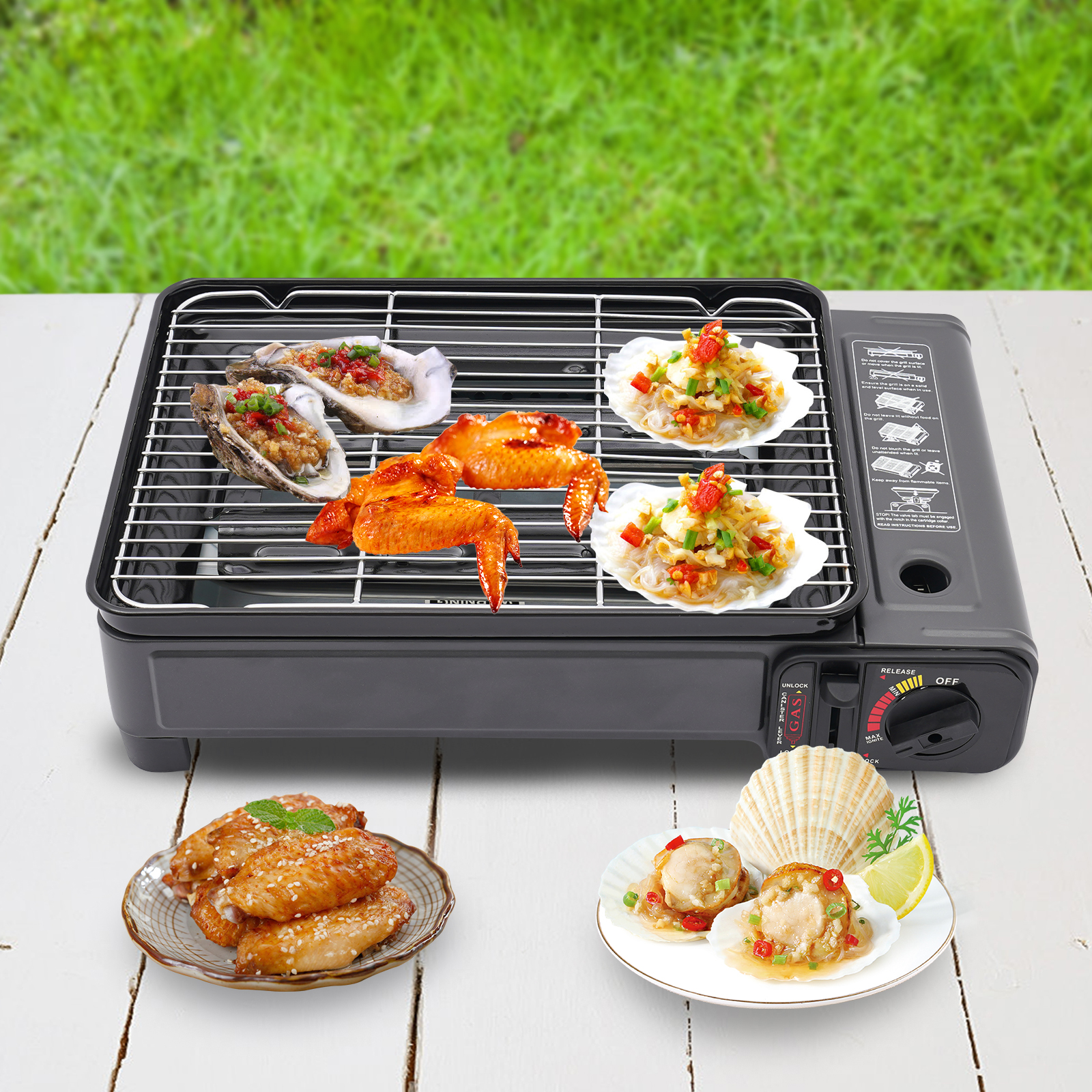 Portable Gas Stove for Camping Grill, Portable Butane Gas Stove, 41.5*28*11cm, Black