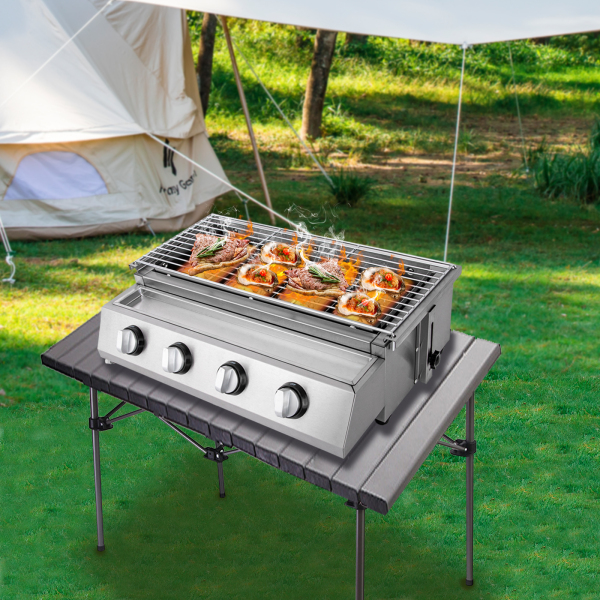 Bbq Propane Gas Grill Stainless Steel Patio Garden Barbecue Grill Suitable For Backyard Garden Patio Deck And Balcony 22.8*15.7*7.9in 4 Heat Pipe