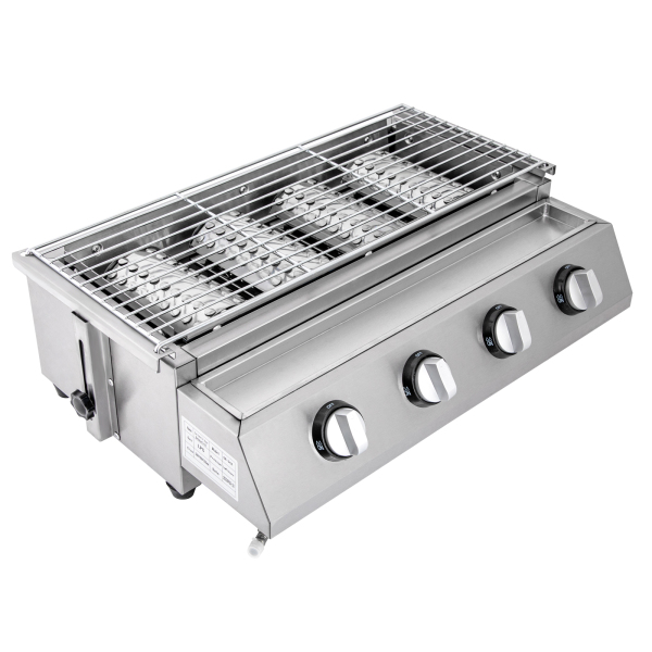 Bbq Propane Gas Grill Stainless Steel Patio Garden Barbecue Grill Suitable For Backyard Garden Patio Deck And Balcony 22.8*15.7*7.9in 4 Heat Pipe