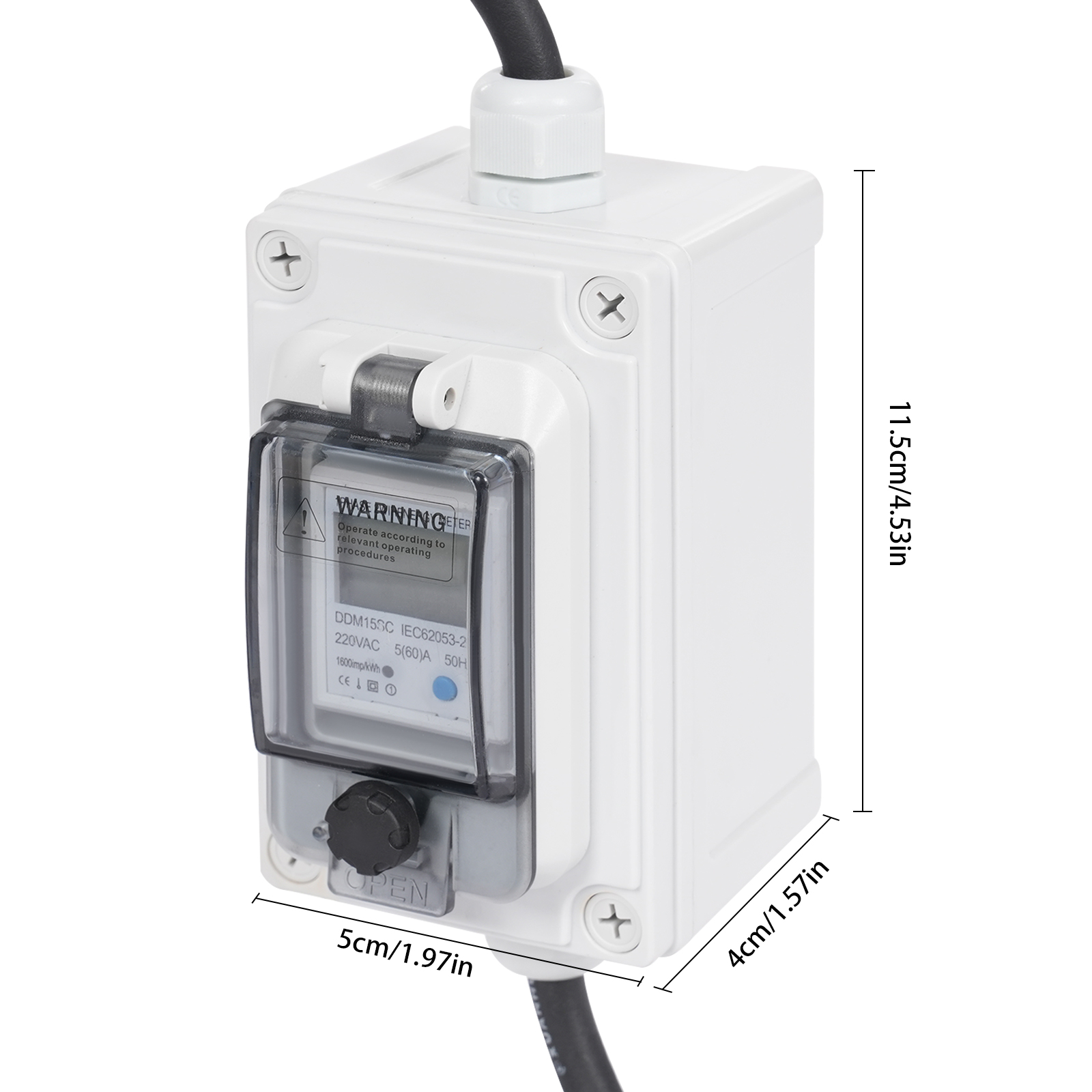 16A HRDQ-01 H07RN-F 3*1.5mm² Mobile Digital Electricity Meter, Portable Digital LED Electricity Meter, Digital LED Display Meter