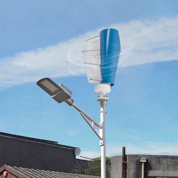 Wind Turbine, Vertical Axis Wind Turbine Generator with Controller, 24V Wind Power Generation (White and Blue)