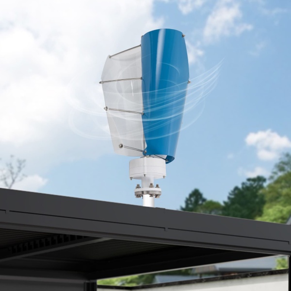 Wind Turbine, Vertical Axis Wind Turbine Generator with Controller, 24V Wind Power Generation (White and Blue)