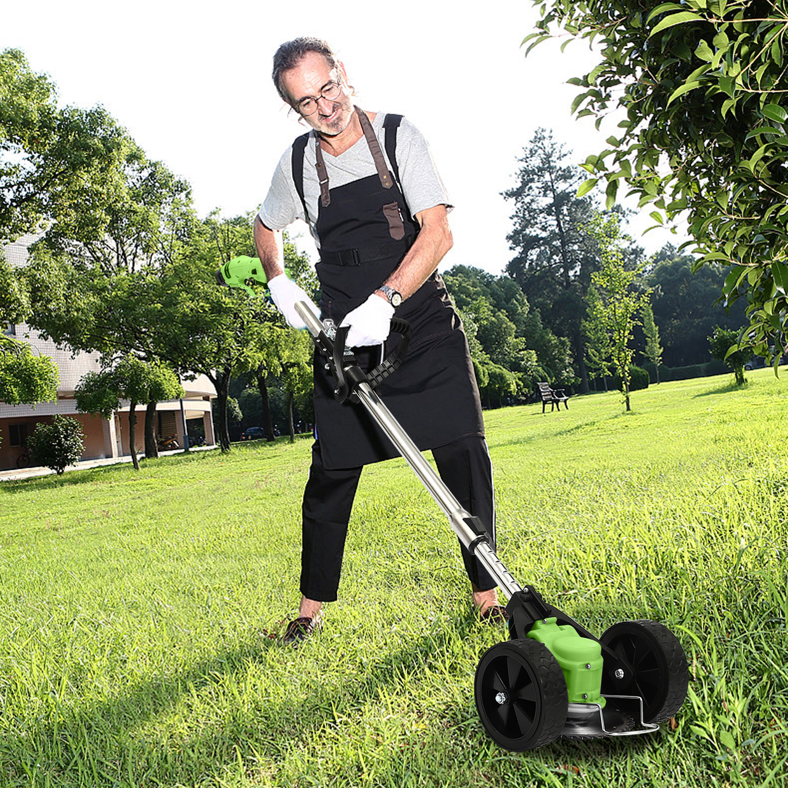 Battery Powered Grass Trimmer Adjustable Height Control Lever 4 Inch Circular Saw Blade For Yard Trimming Park Greening Green