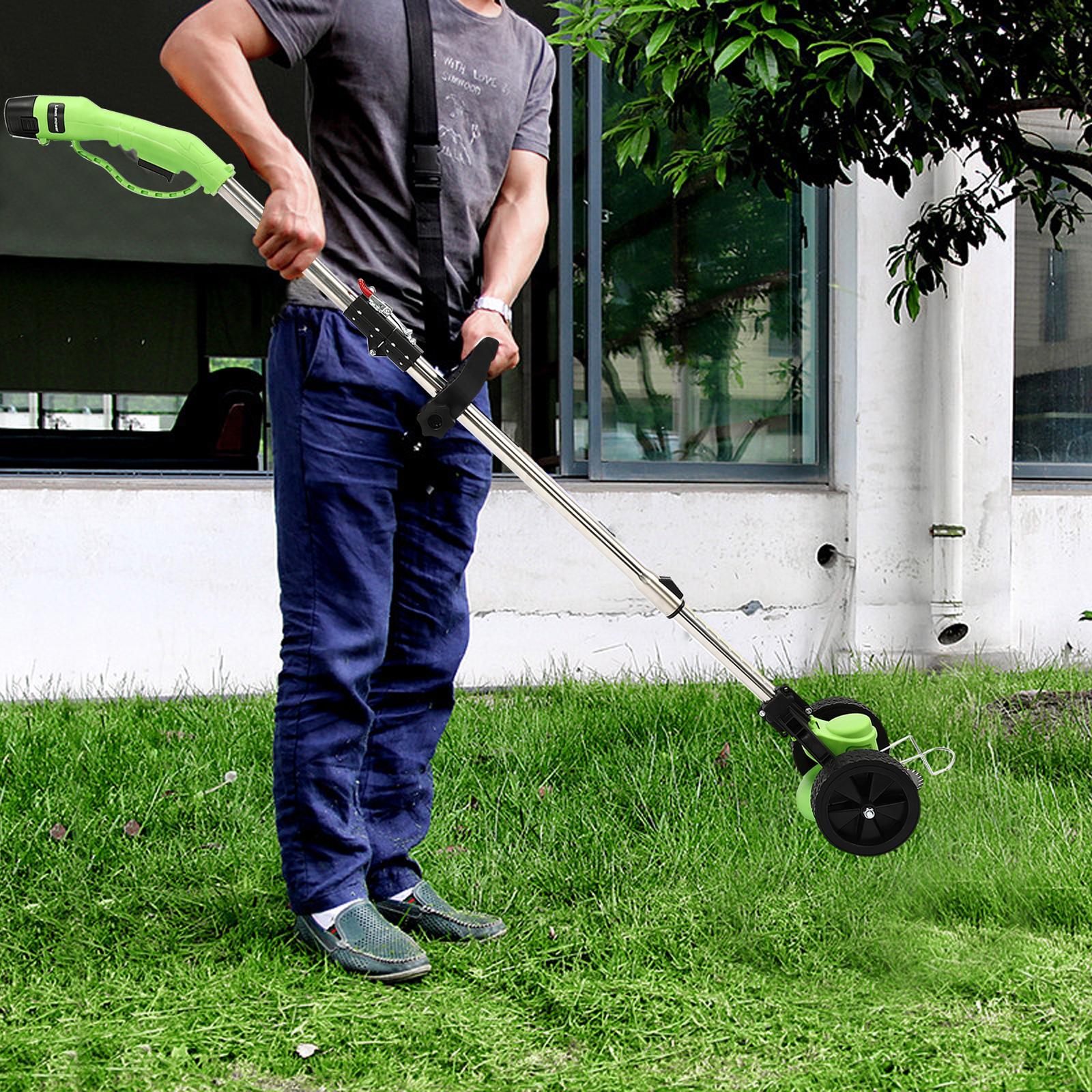 Battery Powered Grass Trimmer Adjustable Height Control Lever 4 Inch Circular Saw Blade For Yard Trimming Park Greening Green