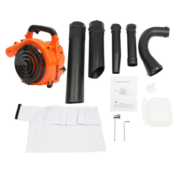 2-in-1 Leaf Blower and 2-Stroke Leaf Shredder 7000 RPM with Storage Bag and 2 Blower Tubes 25.4cc 2-Cycle Handheld Gas Blower Orange 2-in-1 Leaf Blower and 2-Stroke Leaf Shredder 7000 RPM with Storage Bag and 2 Blower Tubes 25.4cc 2-Cycle Handheld Gas Blower Orange