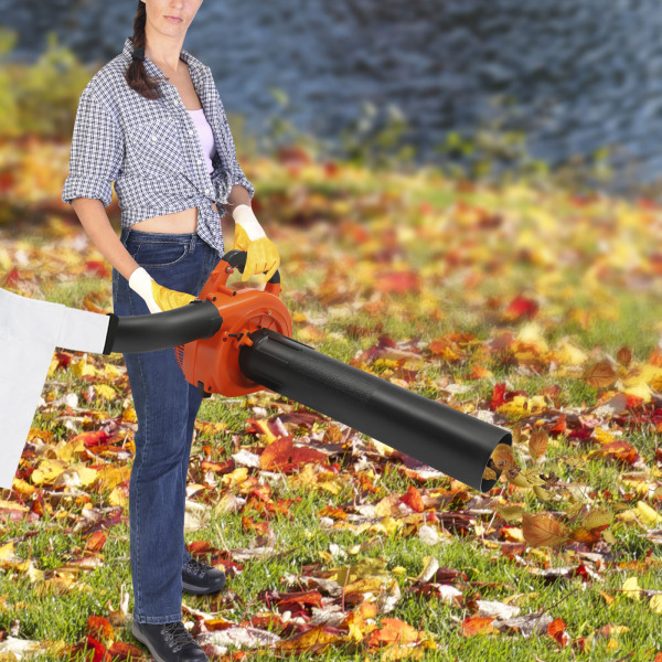 2-in-1 Leaf Blower and 2-Stroke Leaf Shredder 7000 RPM with Storage Bag and 2 Blower Tubes 25.4cc 2-Cycle Handheld Gas Blower Orange