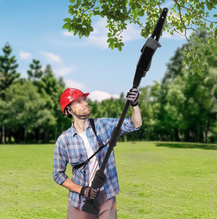 Pole Saw with 1500mAh Battery and Standard Charger Cordless Rechargeable Double Section Assemble Shaft Branch Cutter and Low Noise Pole Saw with 1500mAh Battery and Standard Charger Cordless Rechargeable Double Section Assemble Shaft Branch Cutter and Low Noise