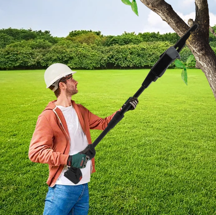Pole Saw with 1500mAh Battery and Standard Charger Cordless Rechargeable Double Section Assemble Shaft Branch Cutter and Low Noise