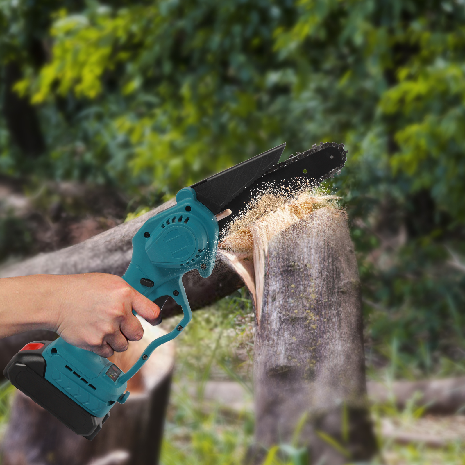 Mini Battery Chainsaw 4 Inch Electric Battery Chainsaw Portable Chainsaw with Batteries Cordless for Tree Branch Wood Cutting