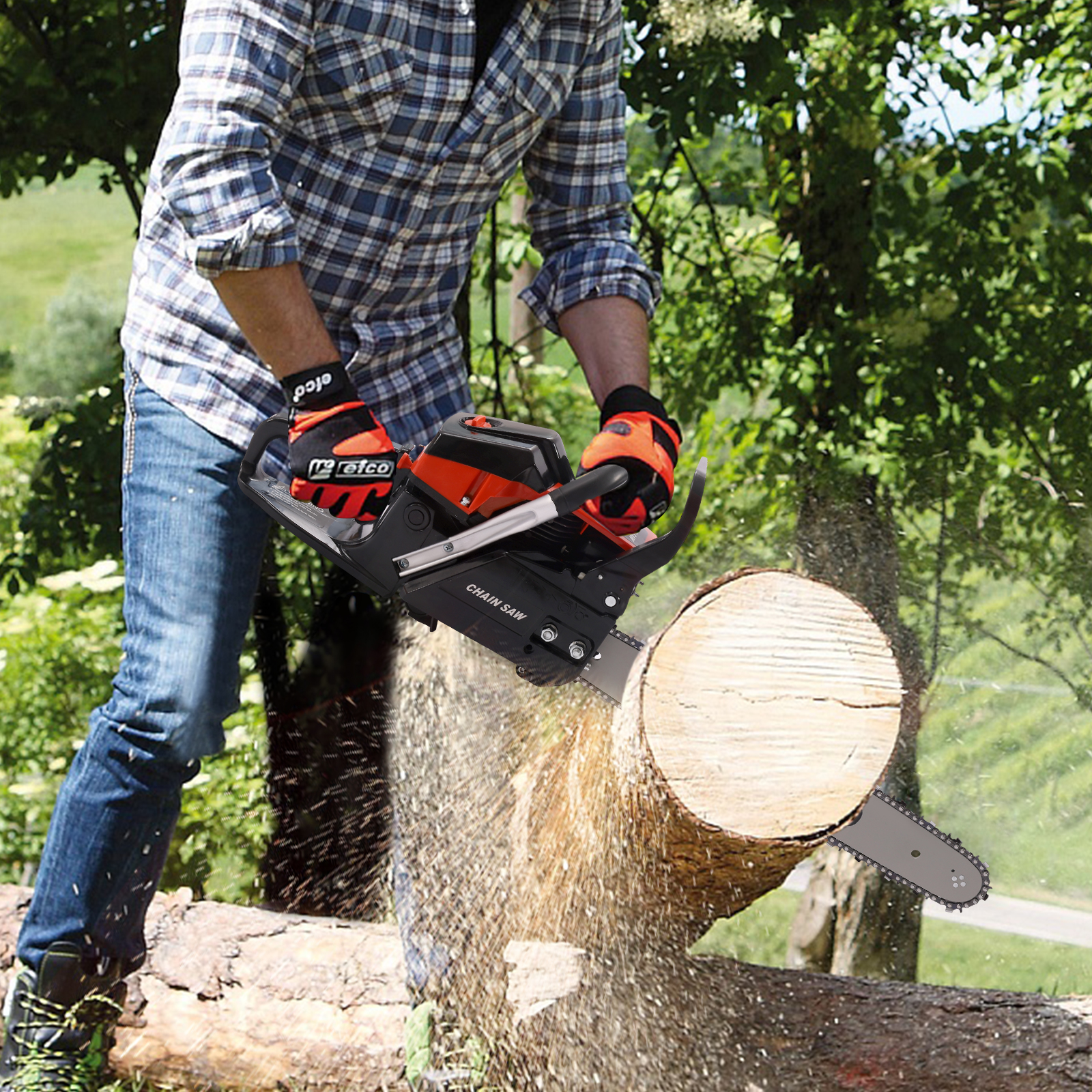 55cc gasoline chainsaw for cutting with 18-inch guide plate