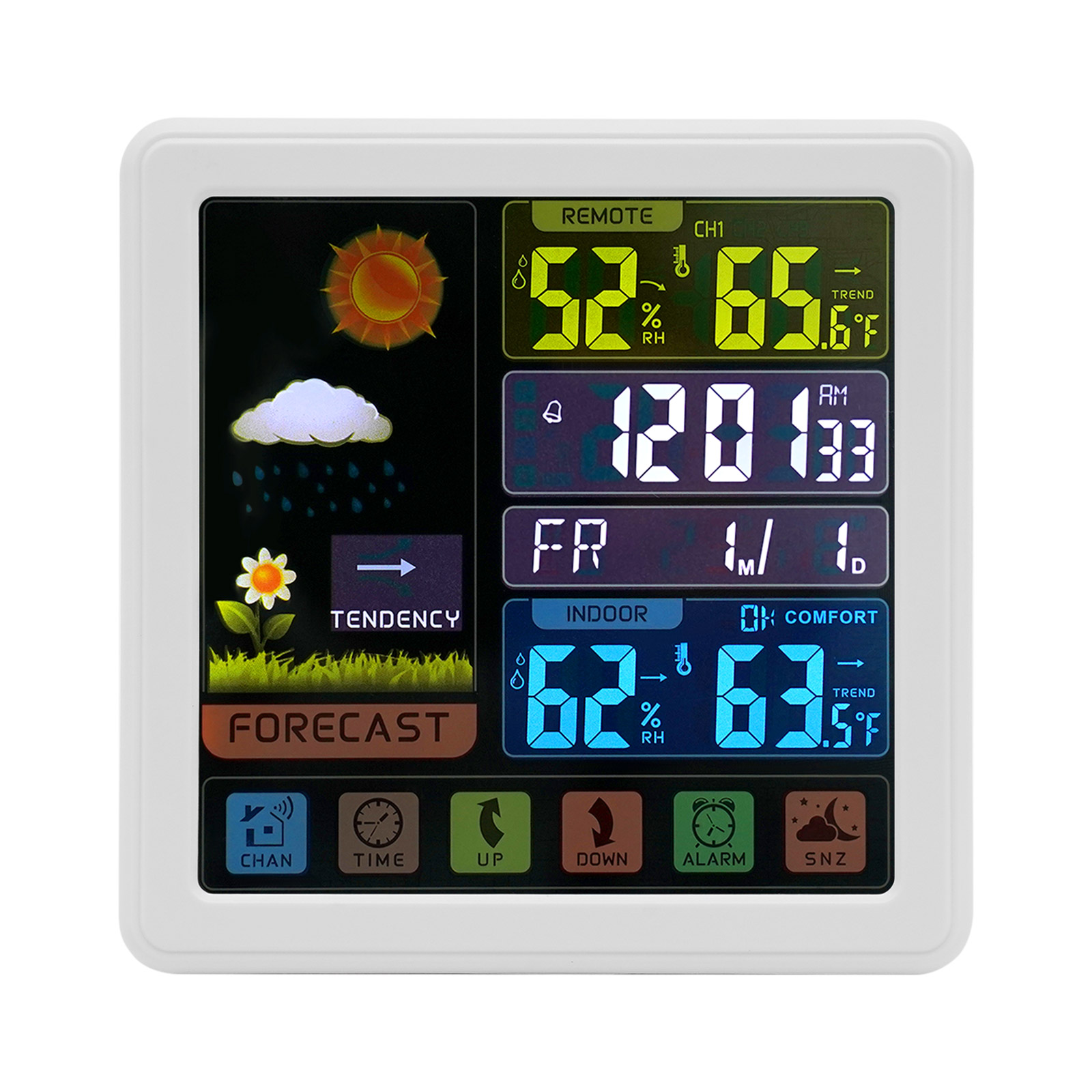 Weather Station Indoor Outdoor Thermometer Wireless Temperature and Humidity Monitor Inside Outside Applicable To A Nursery Office White