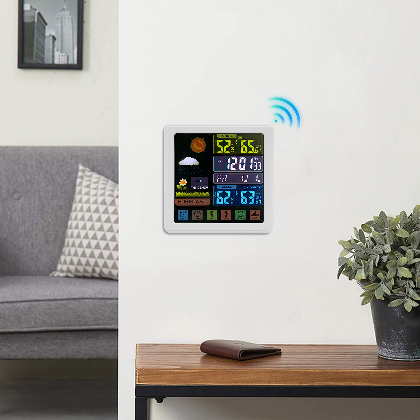 Weather Station Indoor Outdoor Thermometer Wireless Temperature and Humidity Monitor Inside Outside Applicable To A Nursery Office White