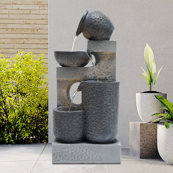 24 "h Garden Fountains Outdoor Clear Led Lights And Pumps - Indoor Modern Cascade Floor Mounted Fountains For Gardens Entrances Decks Patios 24 "h Garden Fountains Outdoor Clear Led Lights And Pumps - Indoor Modern Cascade Floor Mounted Fountains For Gardens Entrances Decks Patios