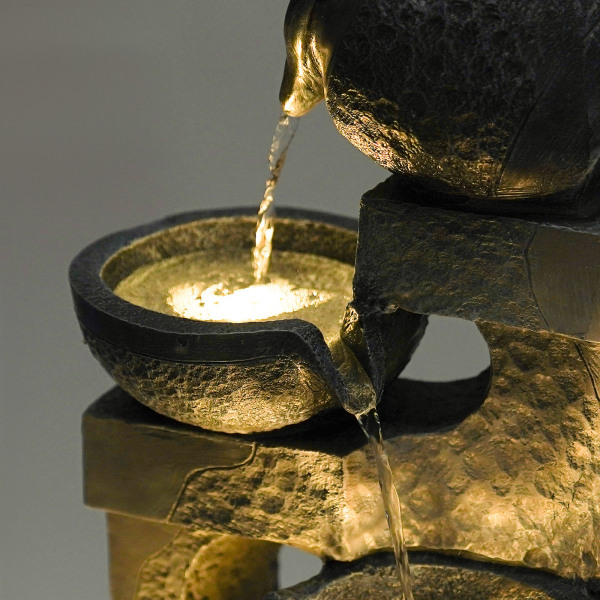 24 "h Garden Fountains Outdoor Clear Led Lights And Pumps - Indoor Modern Cascade Floor Mounted Fountains For Gardens Entrances Decks Patios