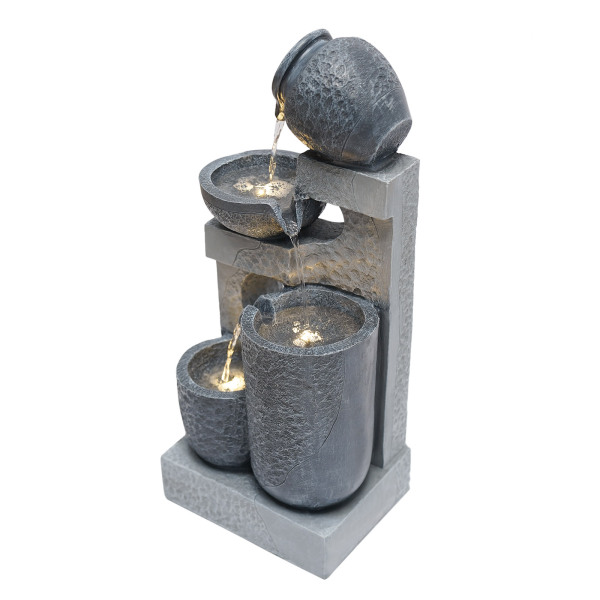 24 "h Garden Fountains Outdoor Clear Led Lights And Pumps - Indoor Modern Cascade Floor Mounted Fountains For Gardens Entrances Decks Patios