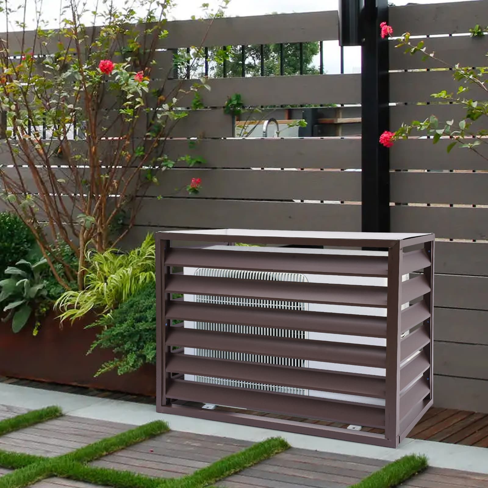 Air conditioning fence 1.5P four sides 100x70x50-brown Air Conditioner Fence Screen, Air Conditioner Privacy Screen, Air Conditioner Screen