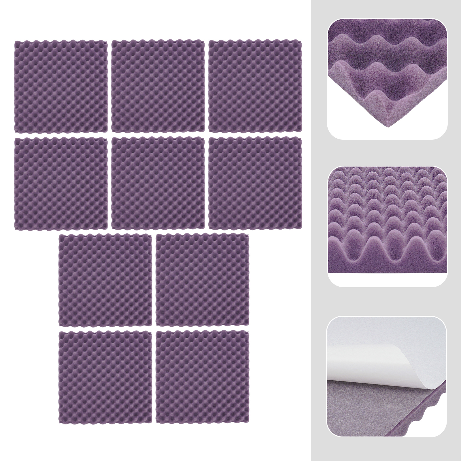 10 Pieces Soundproofing Panels Acoustic Absorbers Sound Insulation Mats Acoustic Panel For Piano Rooms Drum Rooms 19.7*19.7in Purple