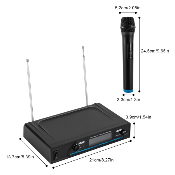 Wireless Microphone Kit Professional 2 Channel Karaoke Microphone for Church Party Singing For Conferences Presentations