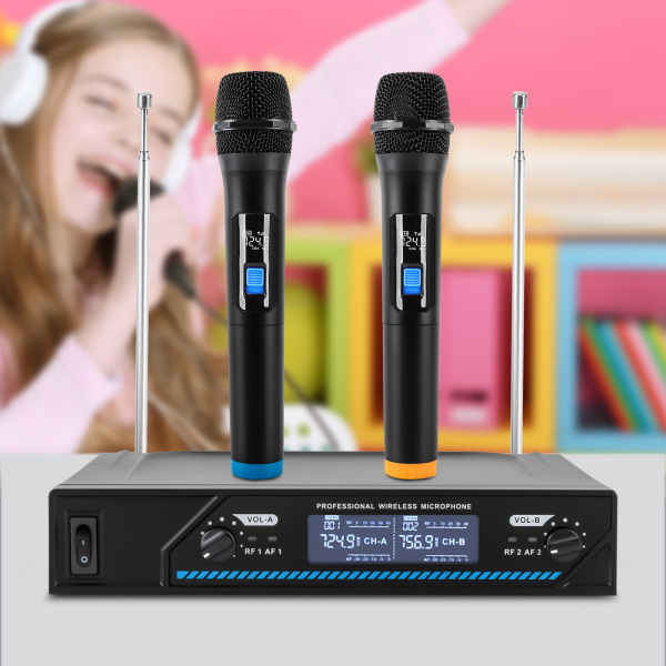 Wireless Microphone Kit Professional 2 Channel Karaoke Microphone for Church Party Singing For Conferences Presentations