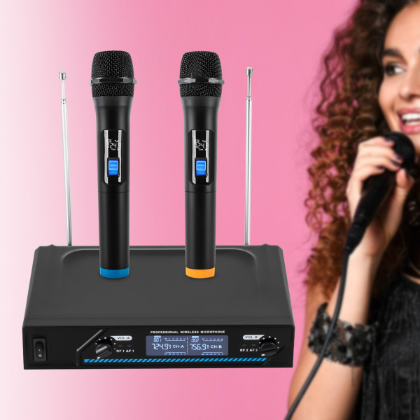 Wireless Microphone Kit Professional 2 Channel Karaoke Microphone for Church Party Singing For Conferences Presentations