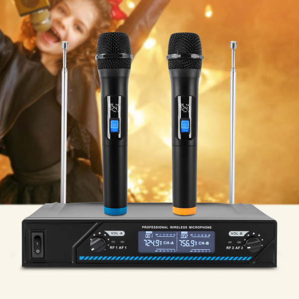Wireless Microphone Kit Professional 2 Channel Karaoke Microphone for Church Party Singing For Conferences Presentations