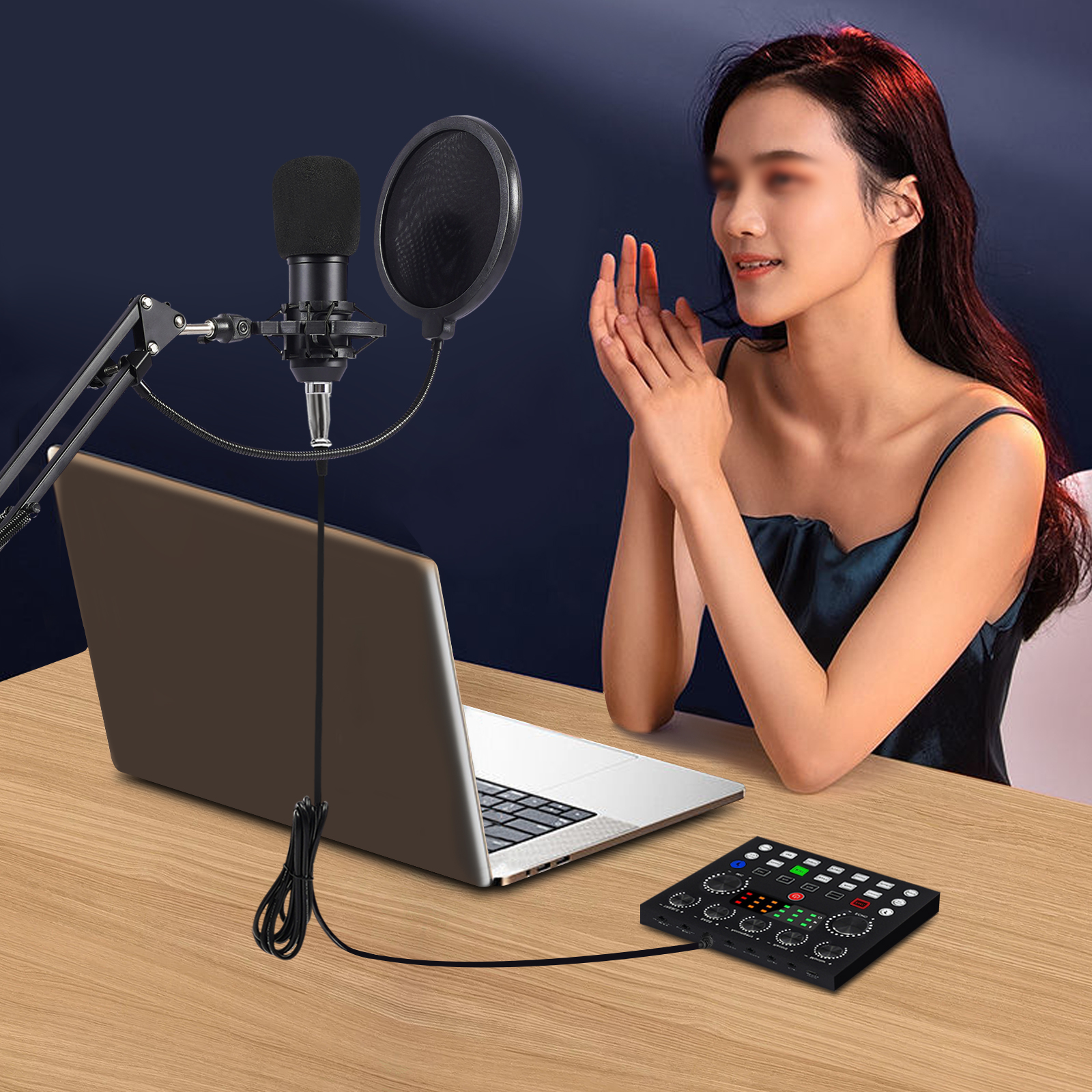Podcast Microphone Set with Voice Changer, Recording Studio Condenser Microphone for Singing, PC,TikTok, YouTube