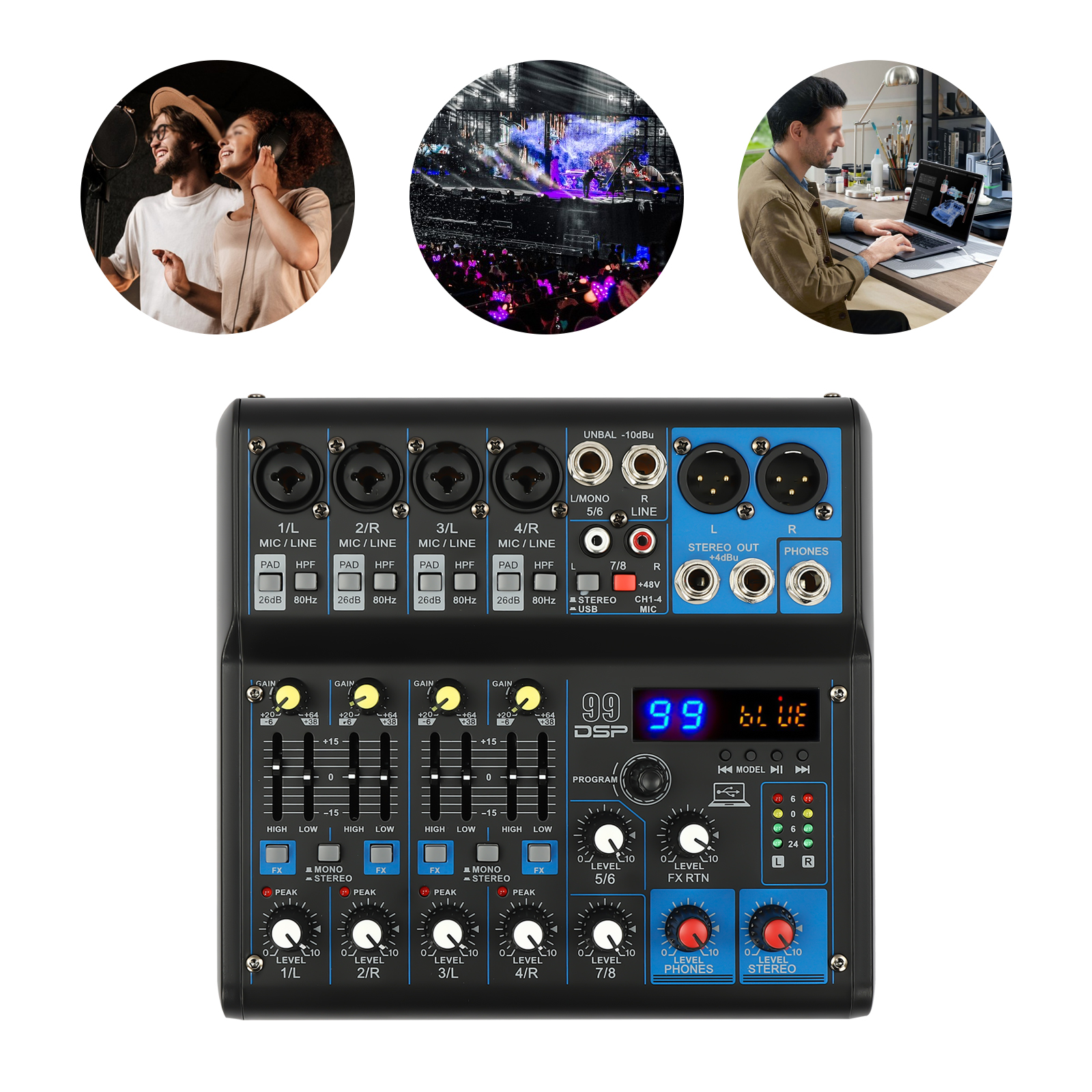 Professional Mixer 7-channel Sound Mixer Audio Powered Mixer 7-channel Sound Console Campus Activities Conferences Bars Black
