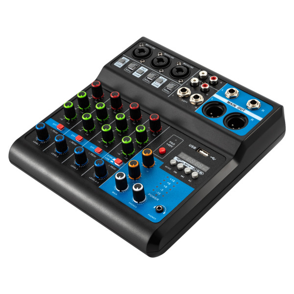 Mini DJ Audio Mixer Sound Card Console System, 5 Channel 48V Phantom Power with Bluetooth USB MP3