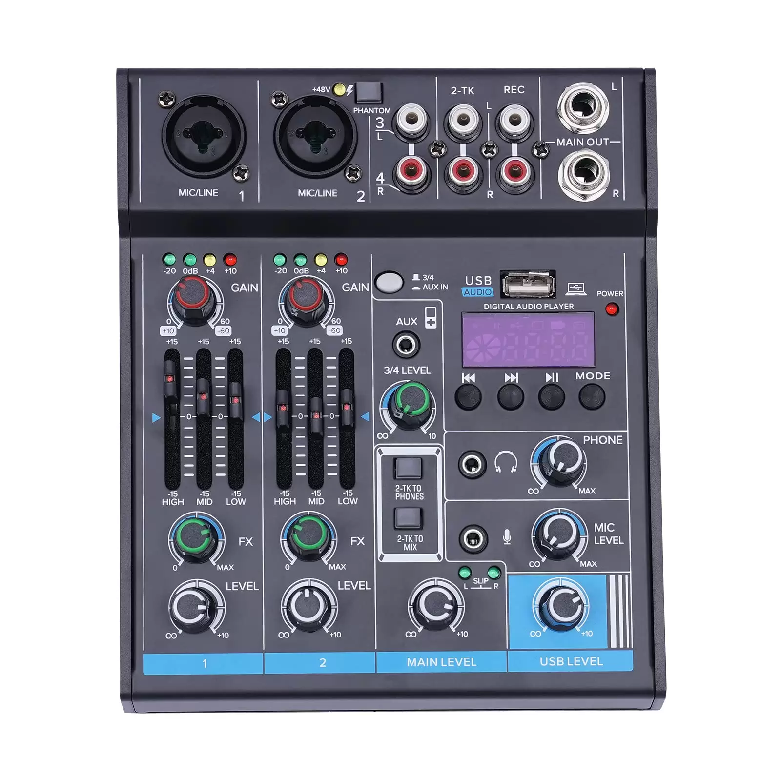 DJ Mixer 4 Channel Sound Mixer Studio Audio Mixer 4-channel Microphone Input  LCD Digital Professional Mixer for Home KTV