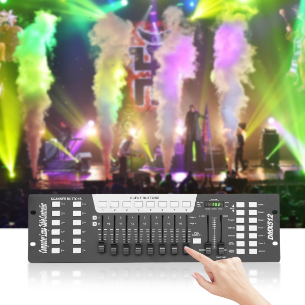 Dmx512 Stage Light Console 192 Ideal For Djs Stages Discos Nightclubs Ktvs Parties Bars Weddings Black 18.97*5.2*2.76inch DC12V 2A