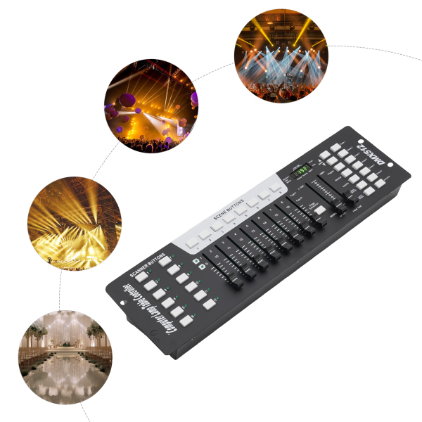 Dmx512 Stage Light Console 192 Ideal For Djs Stages Discos Nightclubs Ktvs Parties Bars Weddings Black 18.97*5.2*2.76inch DC12V 2A