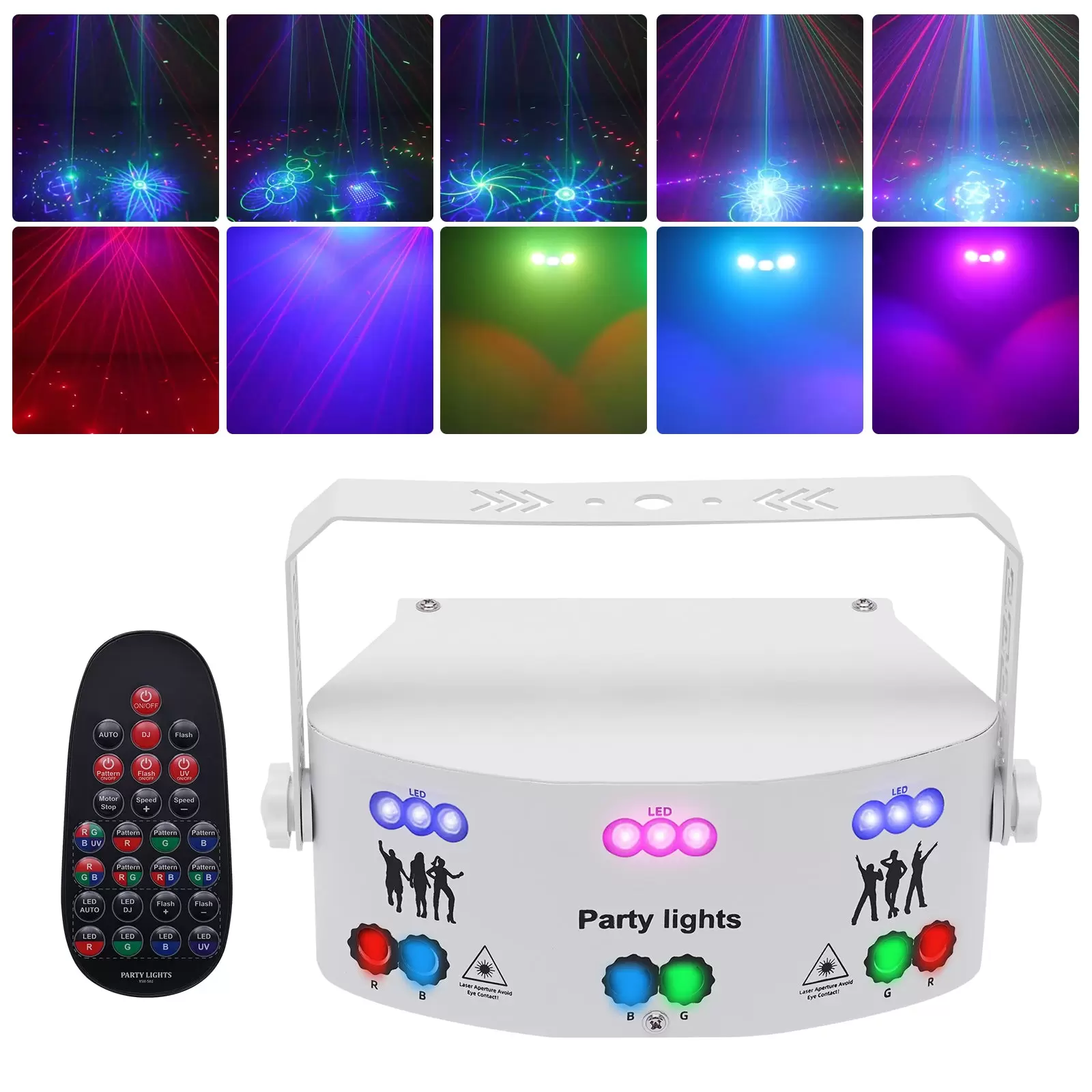 15 Lens Disco Party Light, Indoor DJ Stage Lighting DMX 512 Sound Activated 192 Patterns Projector (White)