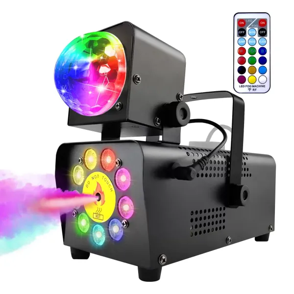 Mini Smoke Machine with Disco Ball Effect 500W LED RGB Light Smoke Machine with Remote Control 2000 CFM Liquid