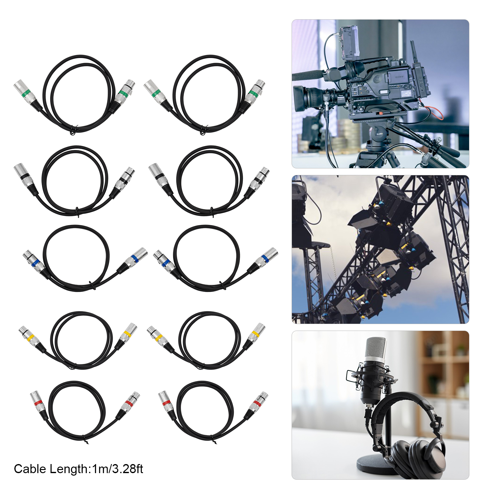 DMX cable, DMX signal connection, DMX light control, Length of each cable: 1mLength of each cable: 1m, Black