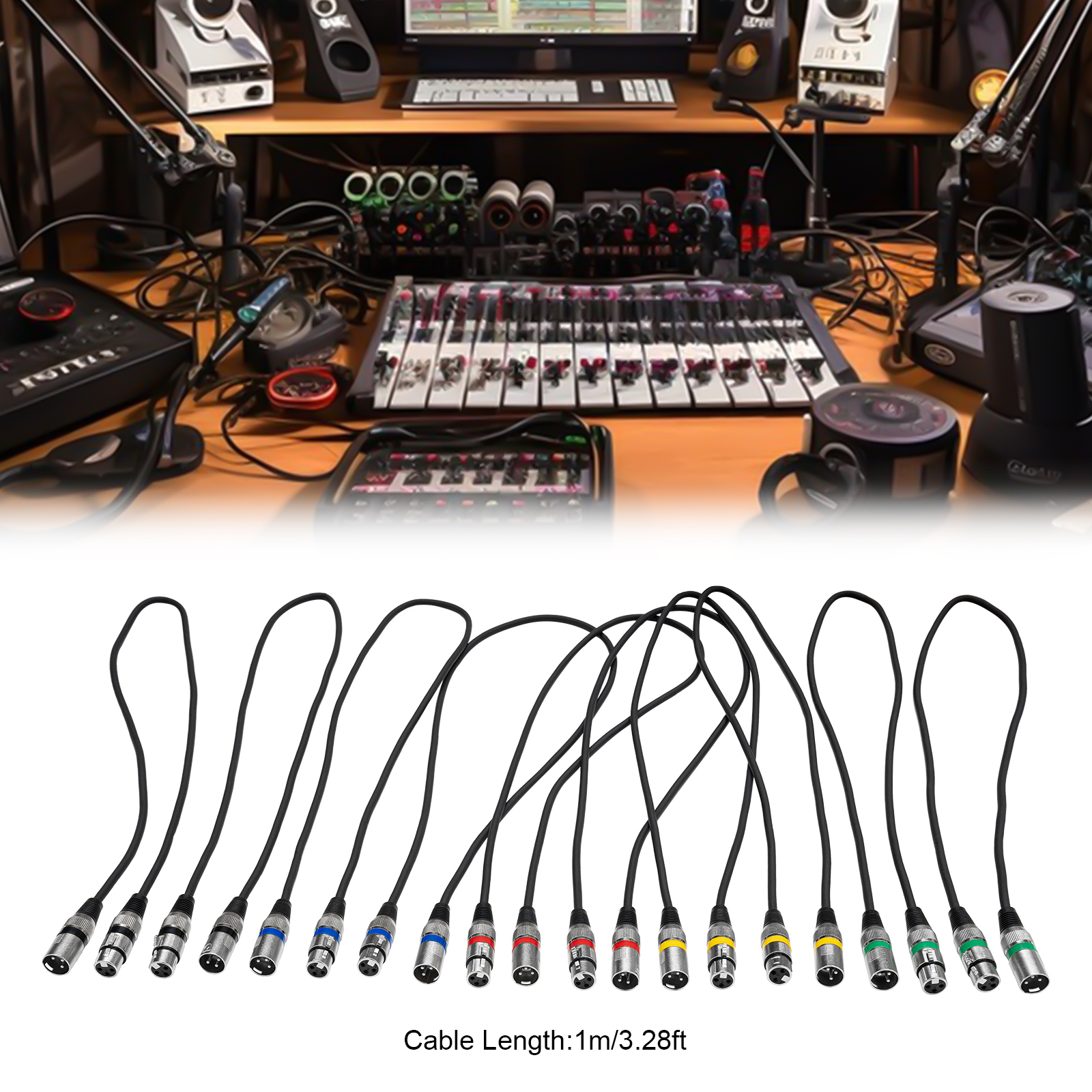 DMX cable, DMX signal connection, DMX light control, Length of each cable: 1mLength of each cable: 1m, Black DMX cable, DMX signal connection, DMX light control, Length of each cable: 1mLength of each cable: 1m, Black