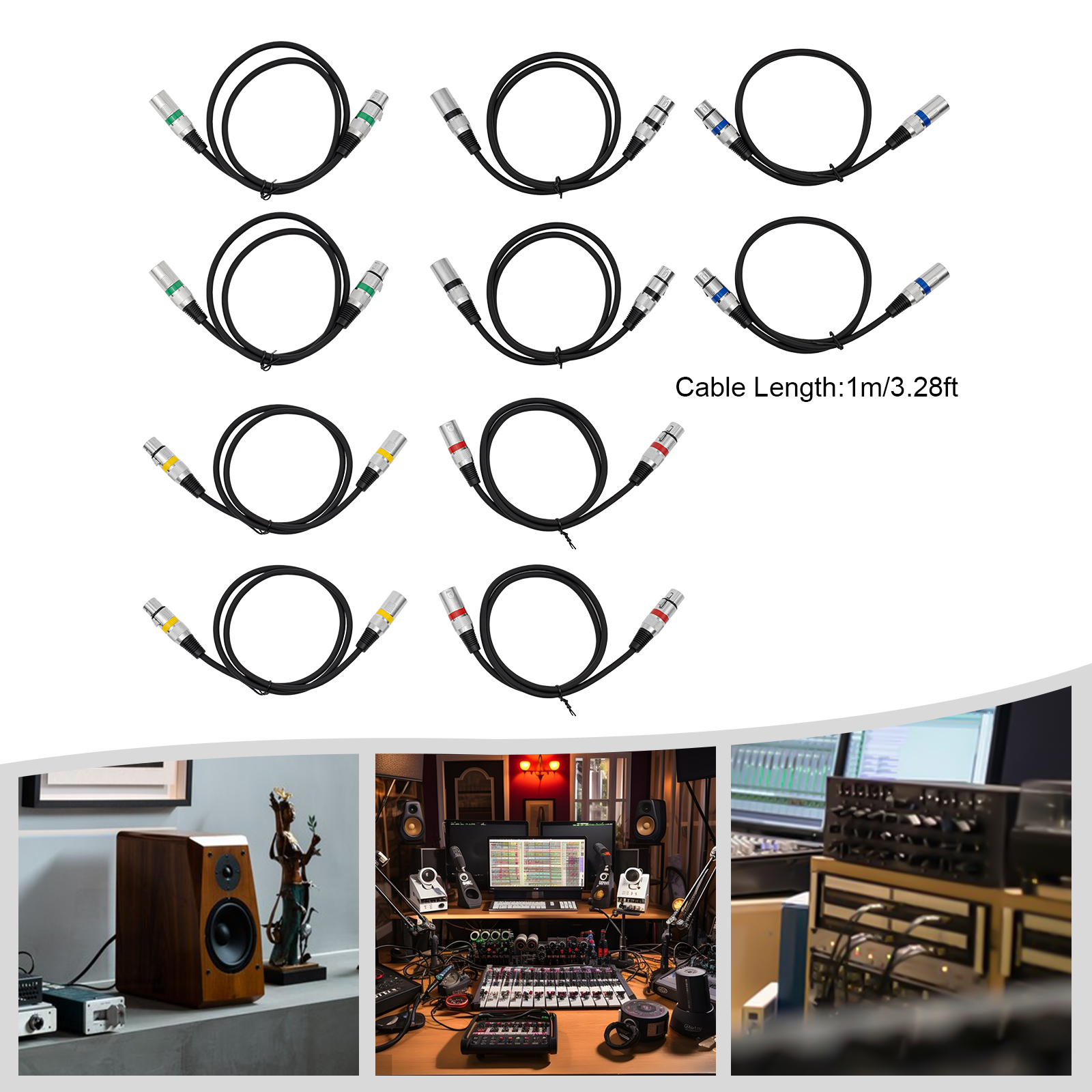 DMX cable, DMX signal connection, DMX light control, Length of each cable: 1mLength of each cable: 1m, Black DMX cable, DMX signal connection, DMX light control, Length of each cable: 1mLength of each cable: 1m, Black
