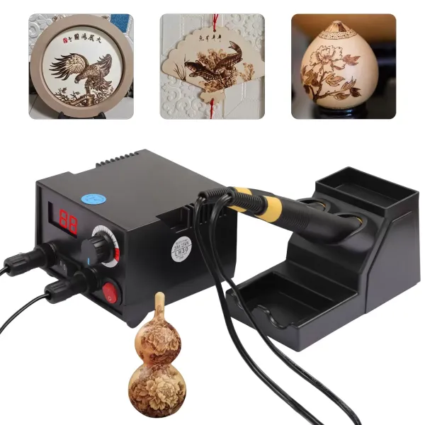220V Adjustable Temperature Pyrography Kit with 20 Pyrography Wire Tips (Double Pen)