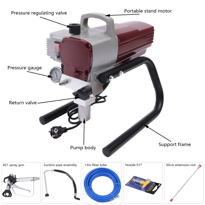 1800W 220V Airless Paint Sprayer with Adjustable Spray Pressure and Hose for Wall Ceiling Wood Adjustable Spray Pressure Red 1800W 220V Airless Paint Sprayer with Adjustable Spray Pressure and Hose for Wall Ceiling Wood Adjustable Spray Pressure Red