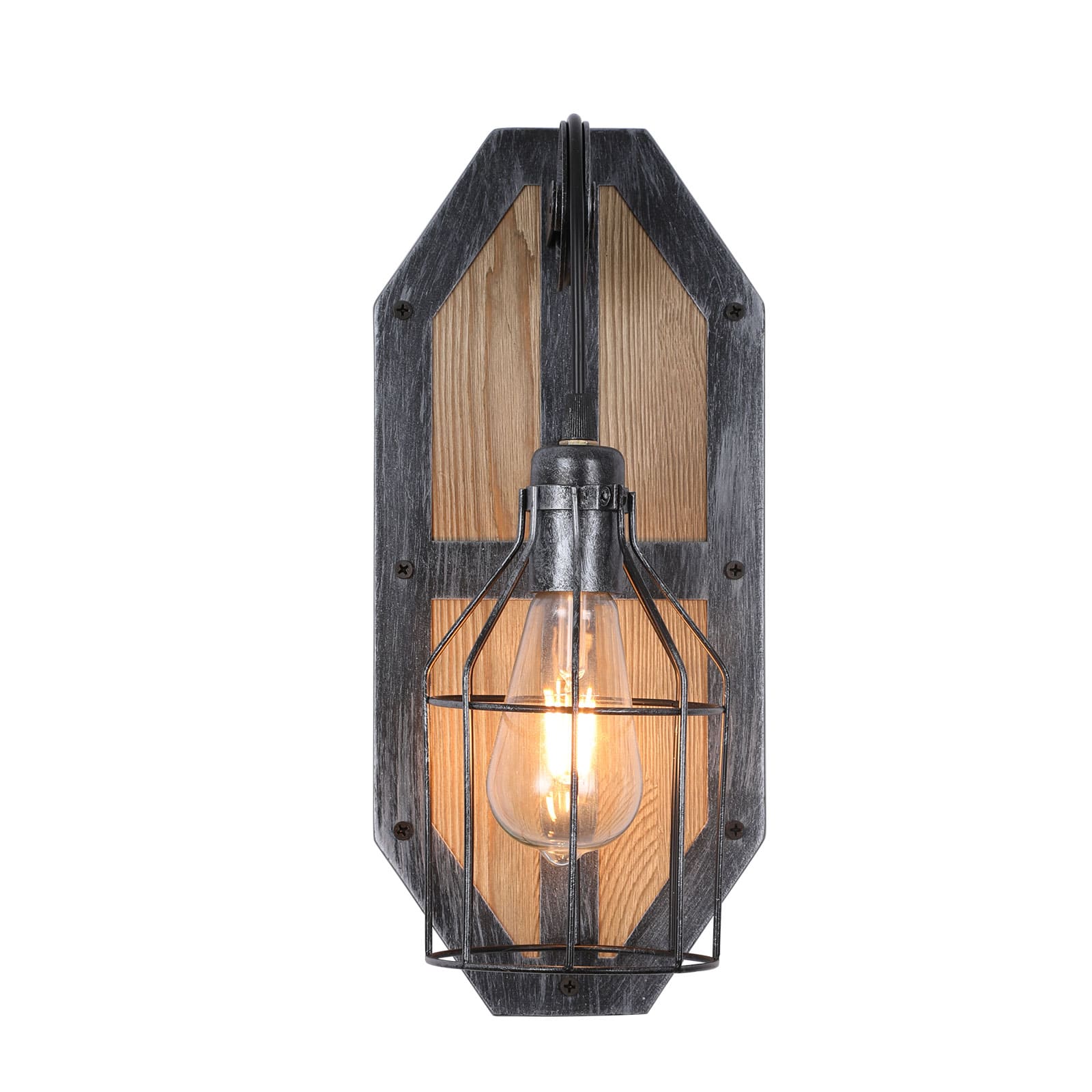 Vintage Wall Lamp Retro E27 Wall Lamp in Black Industrial Interior Wooden Wall Lighting for Living Room Bedroom Kitchen Cafes without Bulb