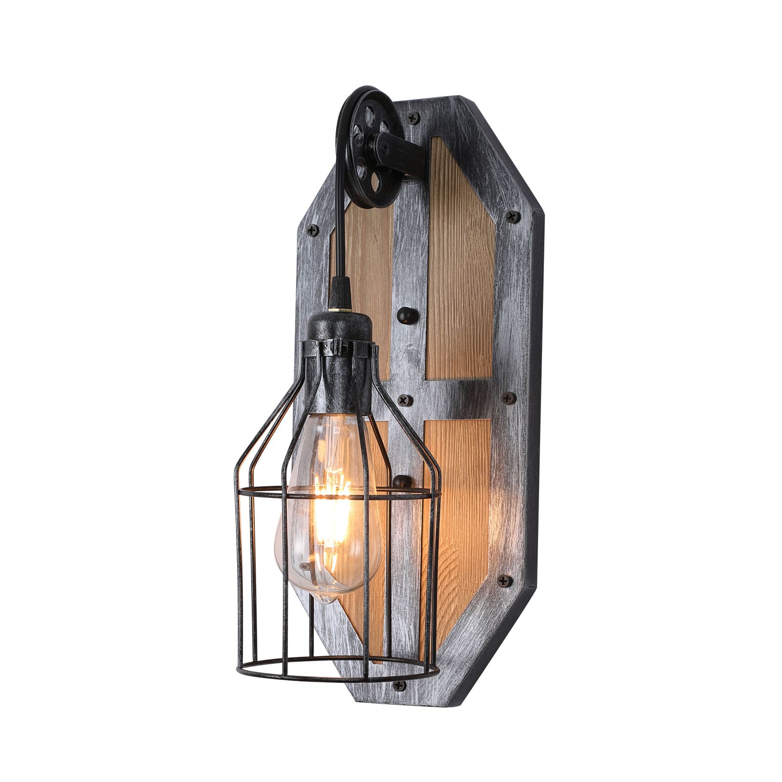Vintage Wall Lamp Retro E27 Wall Lamp in Black Industrial Interior Wooden Wall Lighting for Living Room Bedroom Kitchen Cafes without Bulb