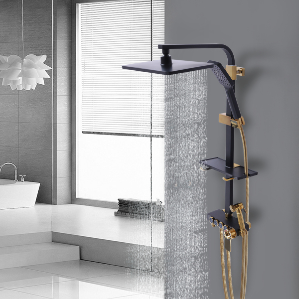 Matte black thermostatic shower kit shower thermostat with safety button 38°C