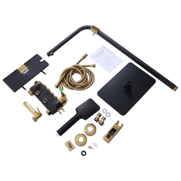 Matte black thermostatic shower kit shower thermostat with safety button 38°C