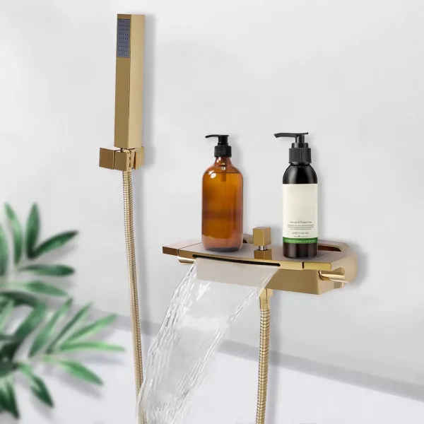 Waterfall Cold Bath Tub Faucet Bathtub Faucet Shower Mixer Tap Gold Brass